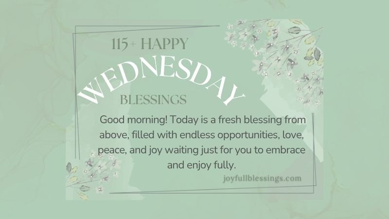Good morning Wednesday blessings with sunrise, flowers, and a motivational message of peace