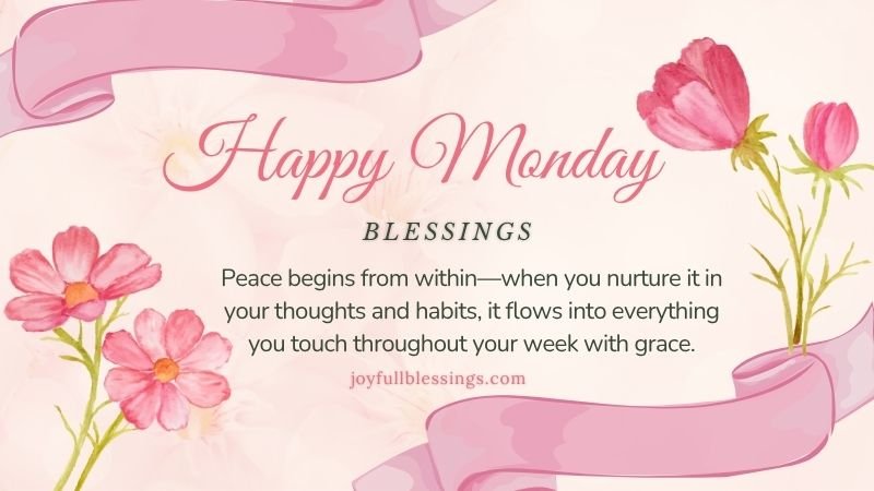 Happy Monday blessings image with joyful quotes about small victories and new opportunities