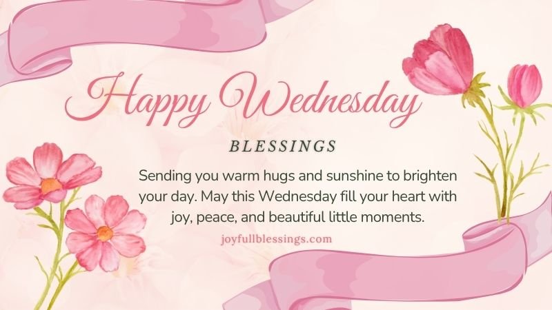 Happy Wednesday blessings image with warm hugs, sunshine, and peaceful vibes for a joyful day