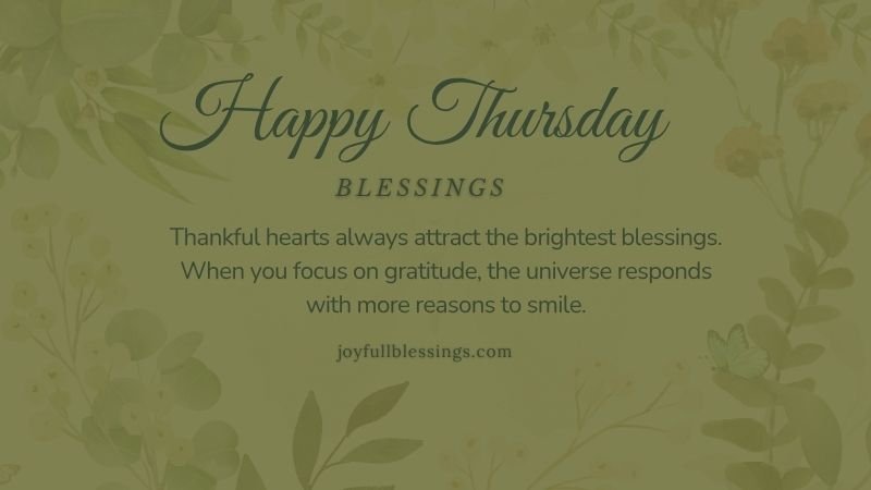 Thursday blessings image with gratitude quote, calming nature background, and peaceful energy