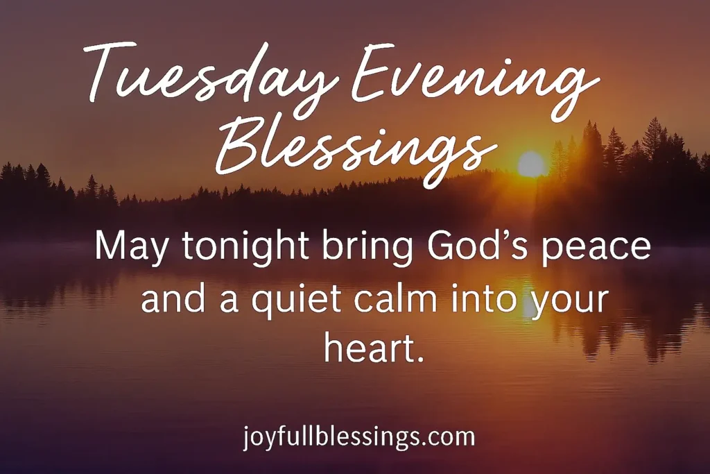 Twilight sky with stars and spiritual message expressing Tuesday evening blessings and hope
