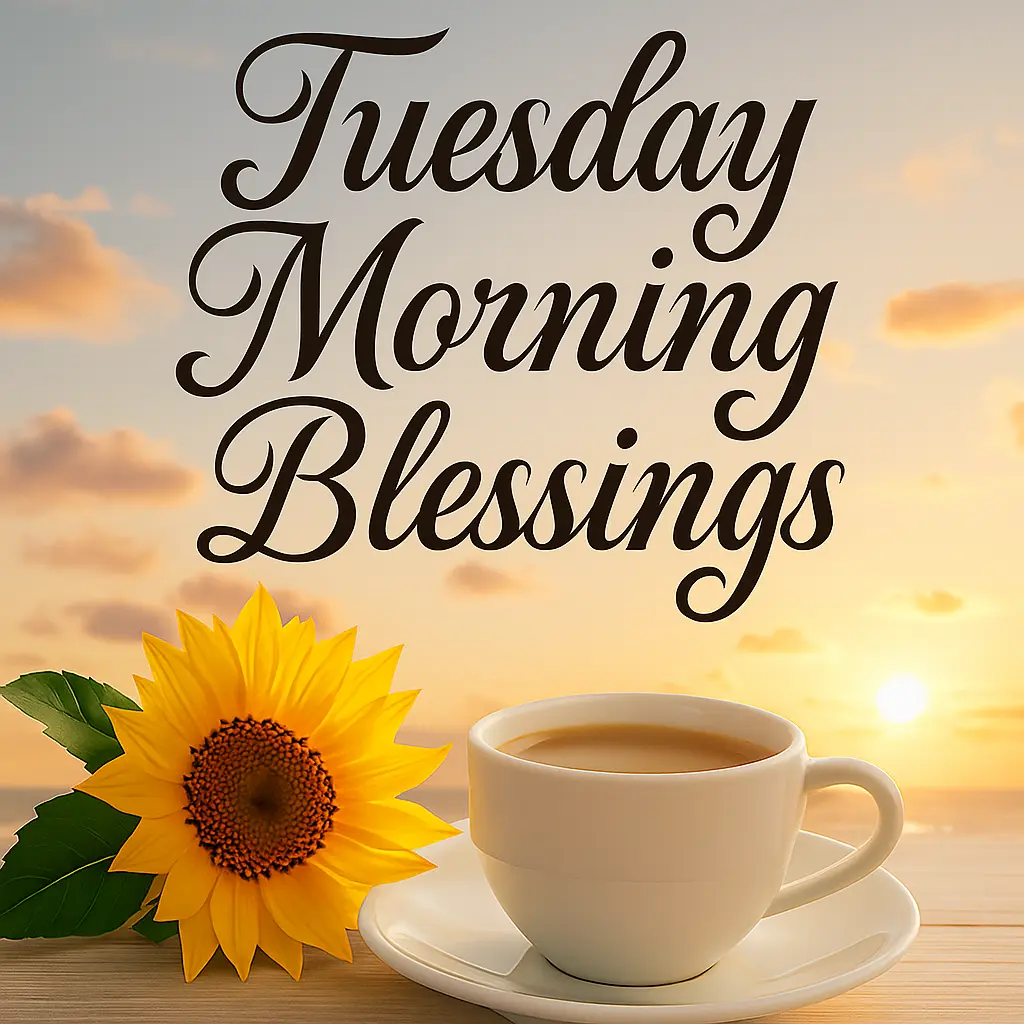 A peaceful Tuesday morning sunrise over rolling hills, symbolizing new beginnings, hope, and spiritual blessings to start the day
